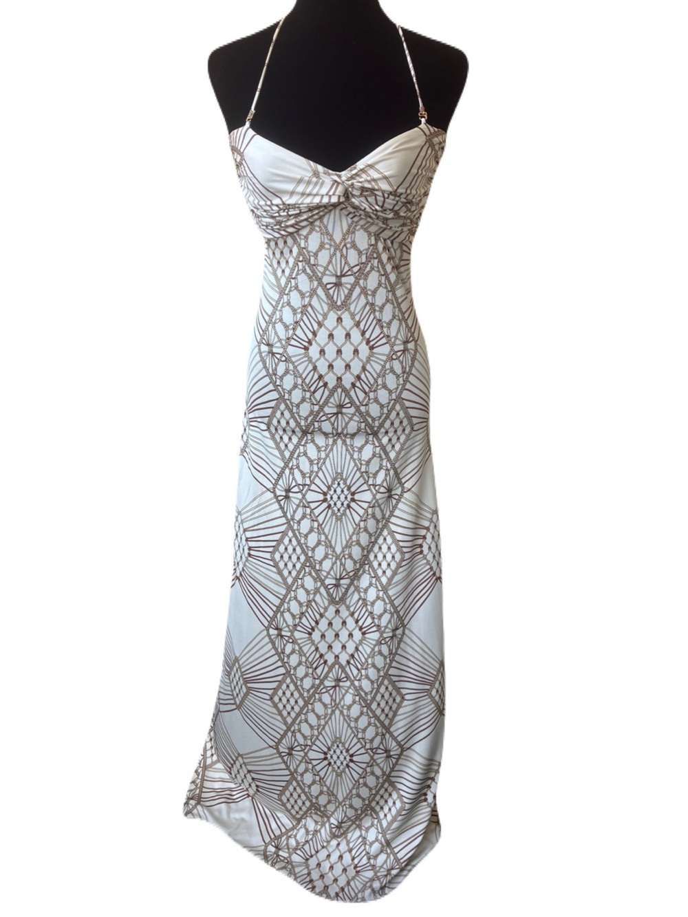 Mara Hoffman Silk Macrame Print Halter Maxi Dress